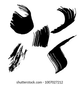 Set of black brush strokes. Dirty artistic design elements.