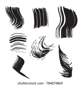 Set of black brush strokes. Dirty artistic design elements.