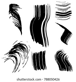 Set of black brush strokes. Dirty artistic design elements.