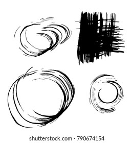 Set of black brush strokes. Dirty artistic design elements.