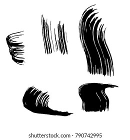 Set of black brush strokes. Dirty artistic design elements.