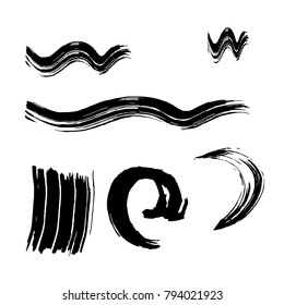 Set of black brush strokes. Dirty artistic design elements.