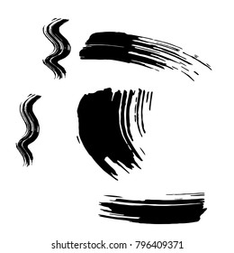 Set of black brush strokes. Dirty artistic design elements.