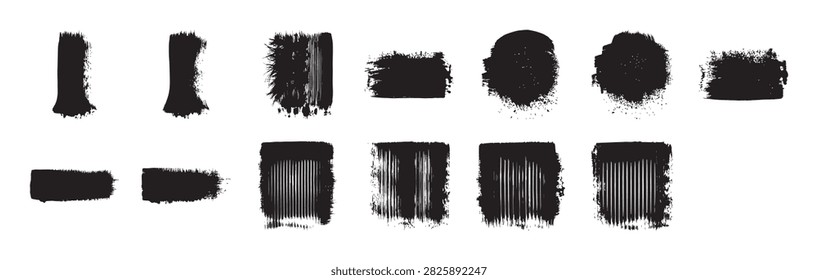 set of black brush strokes with diverse shapes and textures isolated on white background ideal for artistic creative design elements and decoration
