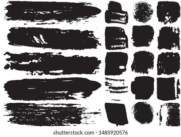 Set of black brush strokes with a dry brush