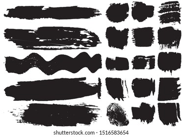Set of black brush strokes with a dry brush