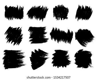 set of black brush strokes, grunge style, stain illustration.