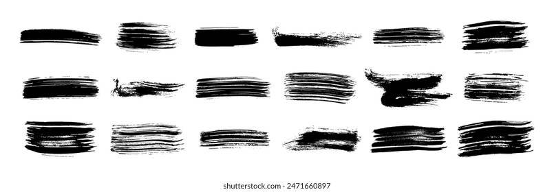 Set of black brush strokes. Hand drawn ink spots isolated on white background. Vector illustration