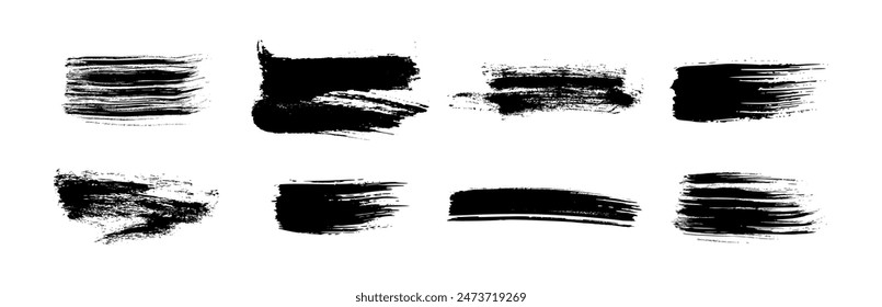 Set of black brush strokes. Hand drawn ink spots isolated on white background. Vector illustration