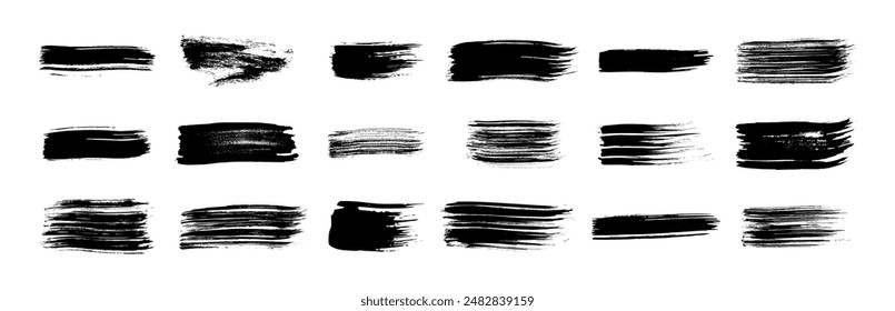 Set of black brush strokes. Hand drawn ink spots isolated on white background. Vector illustration