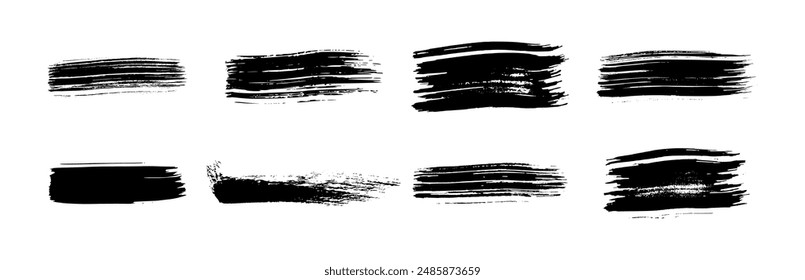 Set of black brush strokes. Hand drawn ink spots isolated on white background. Vector illustration