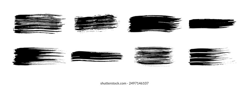 Set of black brush strokes. Hand drawn ink spots isolated on white background. Vector illustration