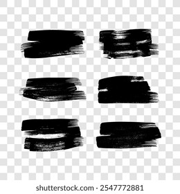 Set of black brush strokes. Hand drawn ink spots isolated on transparent background. Vector illustration