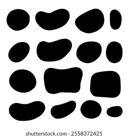 Set of black brush strokes. Hand drawn ink spots isolated on white background.