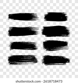 Set of black brush strokes. Hand drawn ink spots isolated on transparent background. Vector illustration