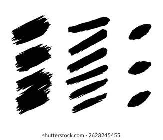 Set of Black Brush Strokes or Hand Drawn Brushes Clipart Vector Illustrator EPS Fully Editable File,– Grunge Paint Texture Designs