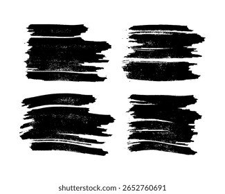 Conjunto de pinceladas negras. Manchas de tinta dibujadas a mano aisladas sobre fondo blanco. Ilustración vectorial