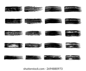 Conjunto de pinceladas negras. Manchas de tinta dibujadas a mano aisladas sobre fondo blanco. Ilustración vectorial