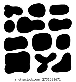 Set of black brush strokes. Hand drawn ink spots isolated on white background.