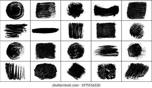Set of black brush strokes isolated on white. Ink splatter. Paint droplets. Digitally generated image. Vector design elements, illustration, EPS 10.