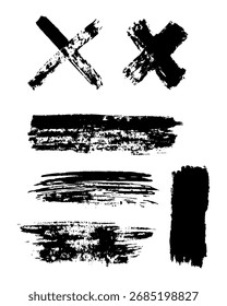 Set of black brush strokes isolated on white background in grunge style, hand drawn lines, black ink.
