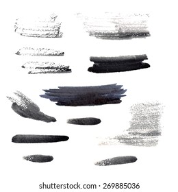 Set of black brush strokes on white background