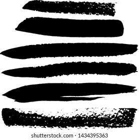 Set of Black Brush Strokes. Paint, ink, brushes, lines, grunge. Freehand drawing. Vector illustration. Isolated on white background.