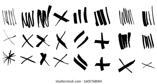 Set of black brush strokes, paint traces, lines, smudges, smears, stains, scribbles isolated on white background. Vector illustration.