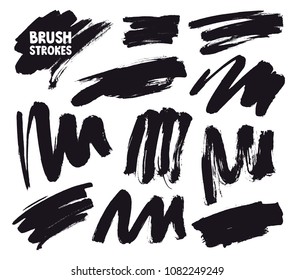 Set of black brush strokes. Vector illustration on a white background. Hand drawn grunge brushes.