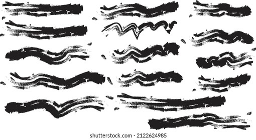 Set Of Black Brush Strokes vector illustration. Grunge, Hand drawn Brush Strokes