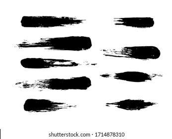 A set of black brushes for drawing. Strokes, brushes, lines. Vector collection of rough brushstrokes for painting, calligraphy, Sumi-e.