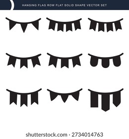 Set of Black Bunting Flag Silhouette Icons