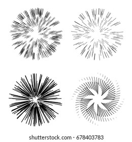 set of black burst.  circles decorative ornaments. vector illustration. black firework