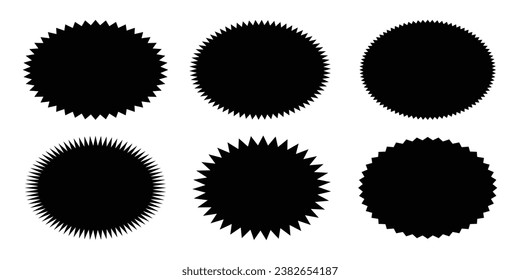 	
Set of black bursting star shapes. Retro Sunburst stickers. Promo sale starburst or sticker of sunburst label icon. Vector black star price tag or quality mark badges