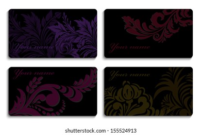 set of black business cards with a beautiful ornament