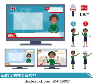 A set of Black business women appearing in news programs.It's vector art so easy to edit.