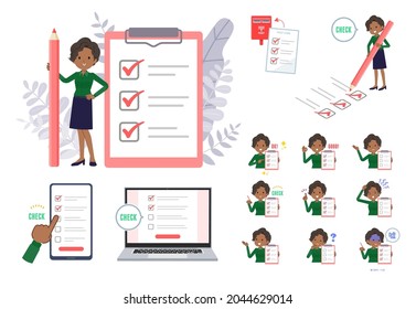 A set of Black business women with a check mark.It's vector art so easy to edit.