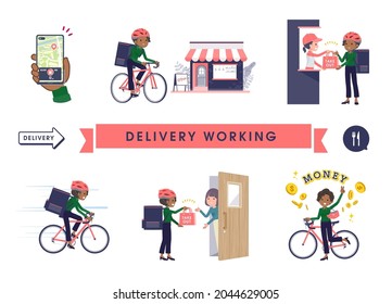 A set of Black business women doing delivery work.It's vector art so easy to edit.