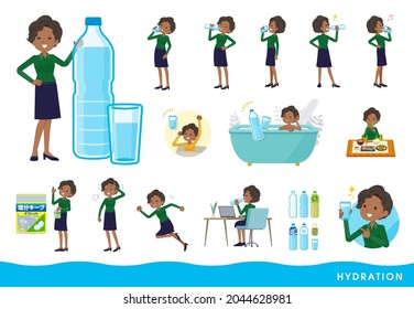 A set of Black business women drinking water.It's vector art so easy to edit.