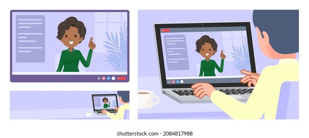 A Set Of Black Business Women Having A Video Chat. It's Vector Art So Easy To Edit.