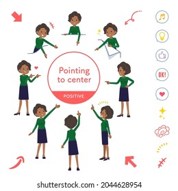 A set of Black business women pointing in different directions.Positive expression.It's vector art so easy to edit.