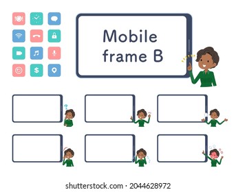 A set of Black business women and smartphone screen.type-B.It's vector art so easy to edit.The inside of the screen is transparent, so it is easy to fit.