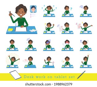 A set of Black business women studying on a tablet device.It's vector art so easy to edit.