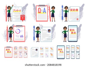 A set of Black business women and various documents.It's vector art so easy to edit.