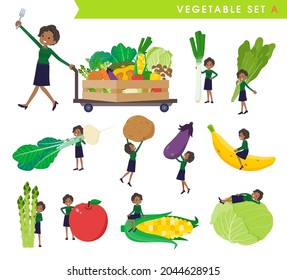 A set of Black business women and vegetables.type A.It's vector art so easy to edit.