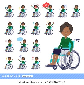 A set of Black business women in a wheelchair.It depicts emotions such as laughter, anger, and trouble.It's vector art so easy to edit.