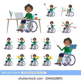 A set of Black business women in a wheelchair.About business and presentations.It's vector art so easy to edit.