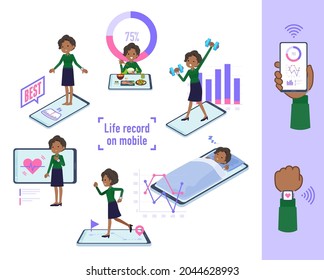 A set of Black business women who manage their behavior and health on their smartphones.It's vector art so easy to edit.