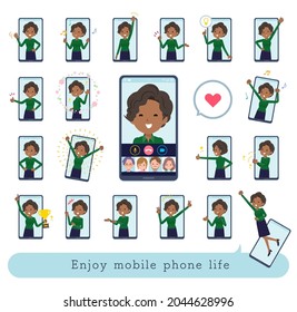 A set of Black business women who enjoy smartphones and online.It's vector art so easy to edit.