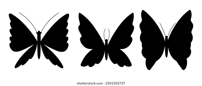 Set of black butterflies symbols on isolated background. 